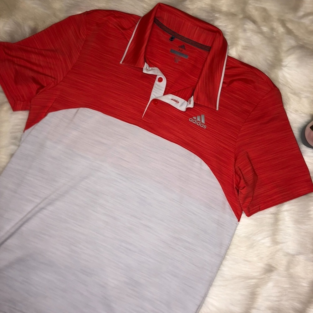 Adidas | Men's Red White Colorblock Golf Polo Medium